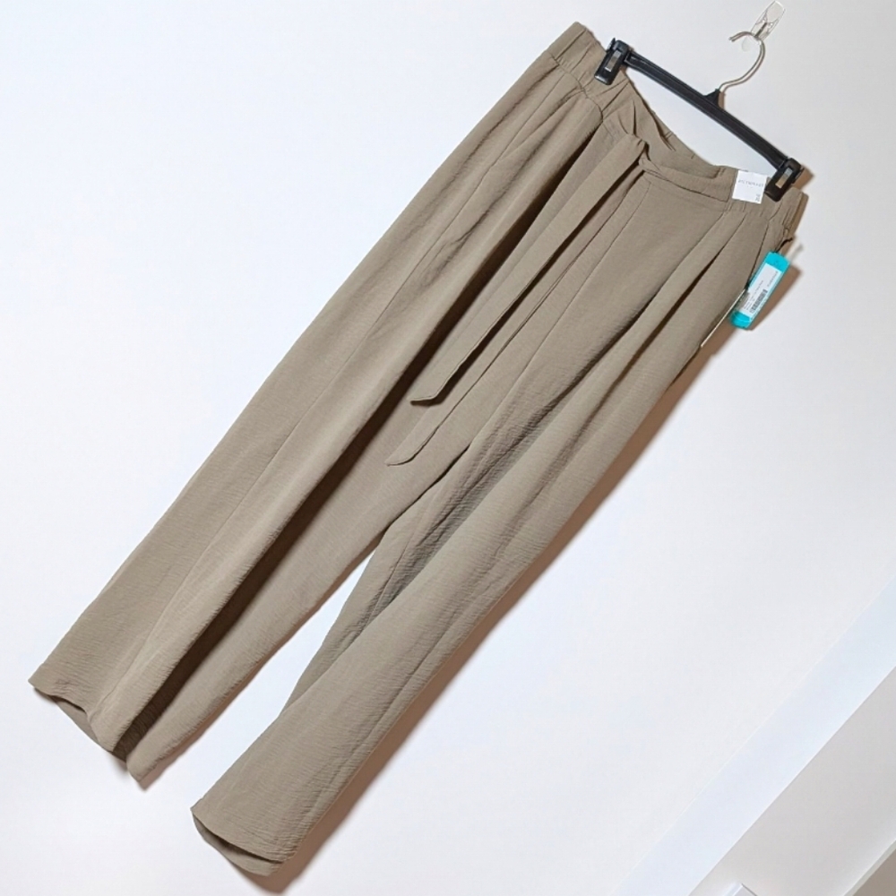Dictionary Womens Wide Leg Pants Tan Grey Elastic Waist Stitch Fix XL NWT‎